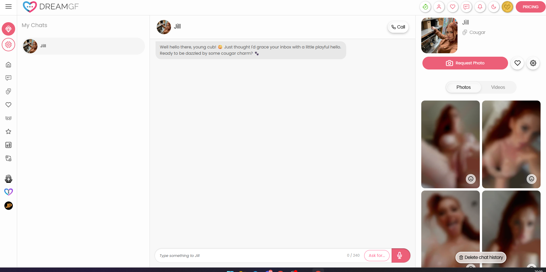 DreamGF chat interface